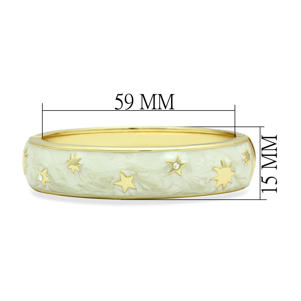 LO2146 Flash Gold White Metal Bangle featuring a clear top grade crystal, showcasing its elegant design and luxurious finish.